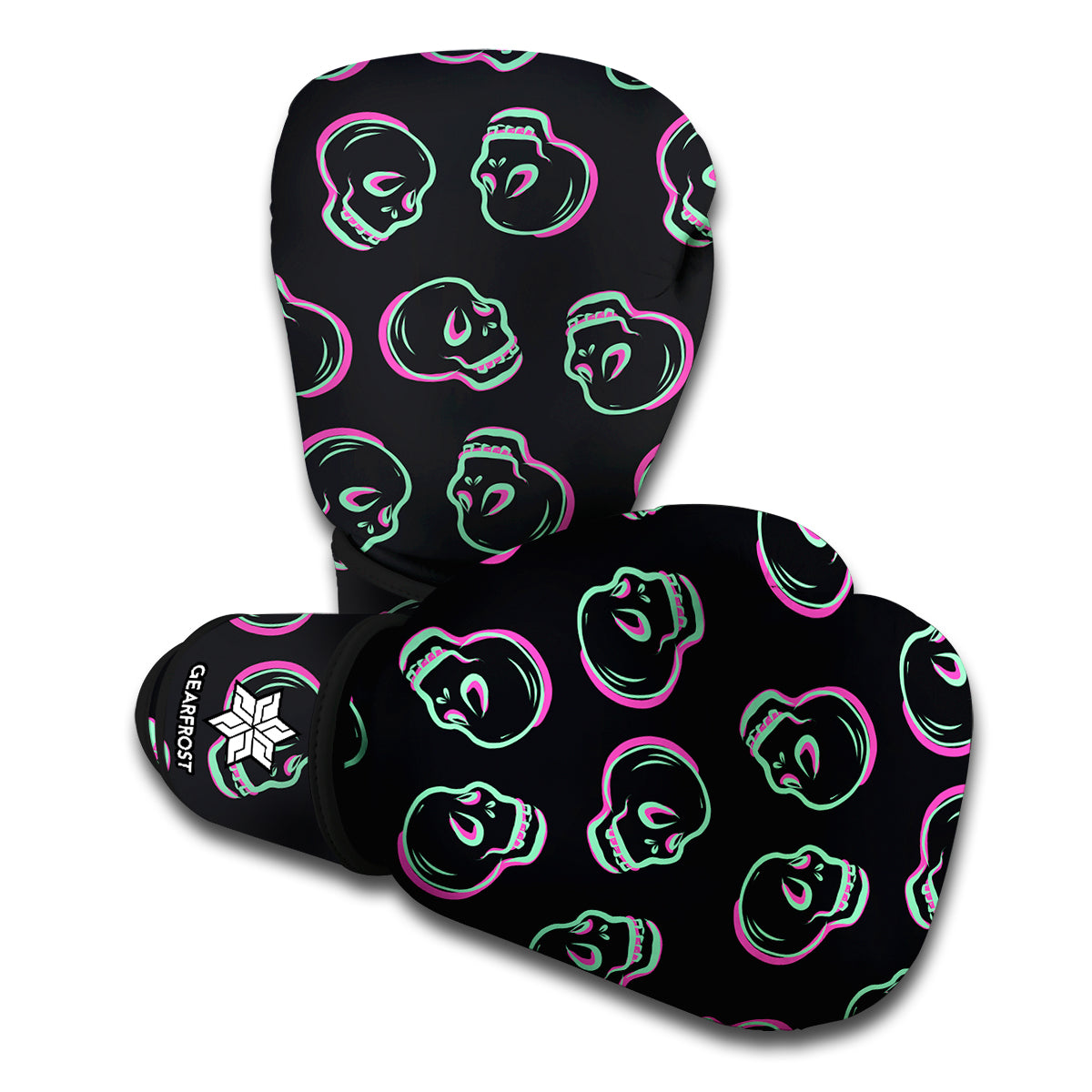 Purple And Teal Skull Pattern Print Boxing Gloves