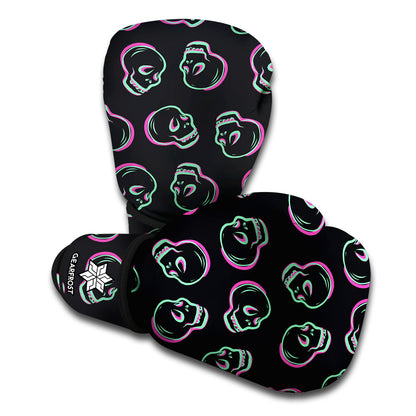 Purple And Teal Skull Pattern Print Boxing Gloves