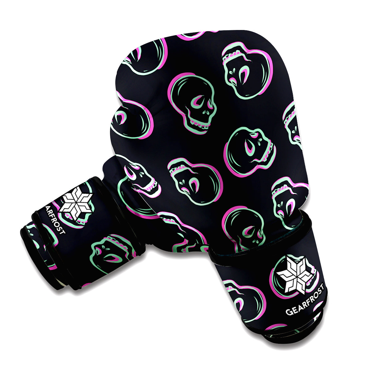 Purple And Teal Skull Pattern Print Boxing Gloves