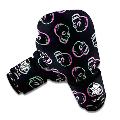 Purple And Teal Skull Pattern Print Boxing Gloves