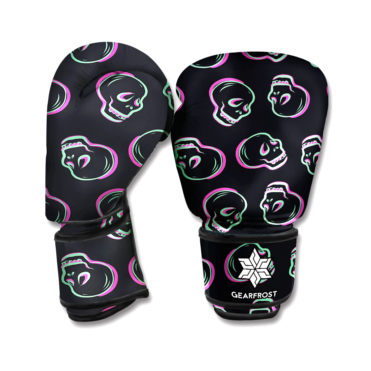 Purple And Teal Skull Pattern Print Boxing Gloves