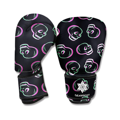 Purple And Teal Skull Pattern Print Boxing Gloves