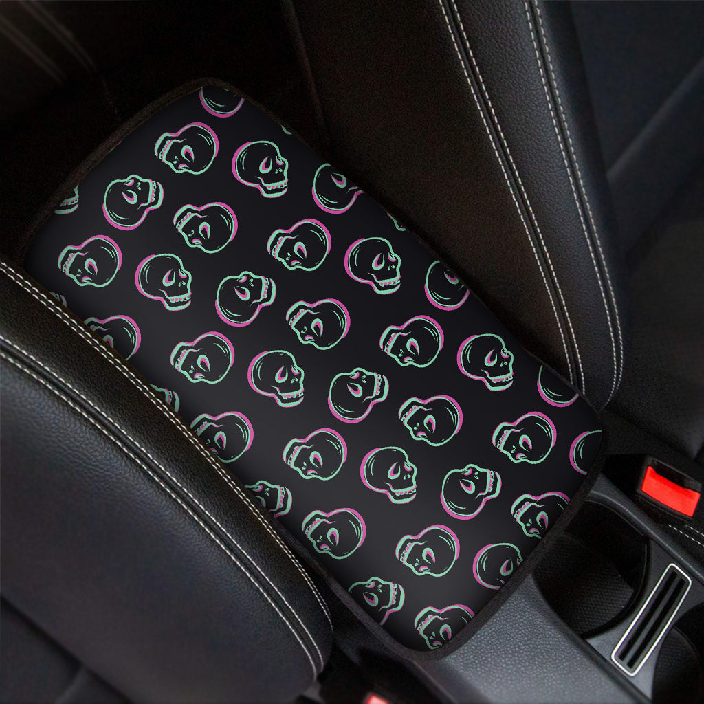Purple And Teal Skull Pattern Print Car Center Console Cover