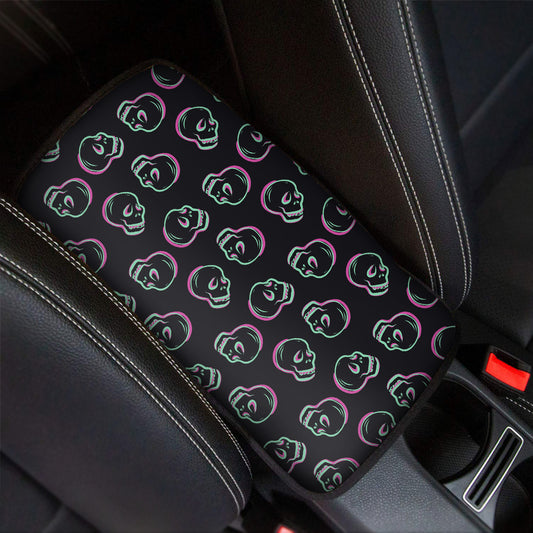 Purple And Teal Skull Pattern Print Car Center Console Cover