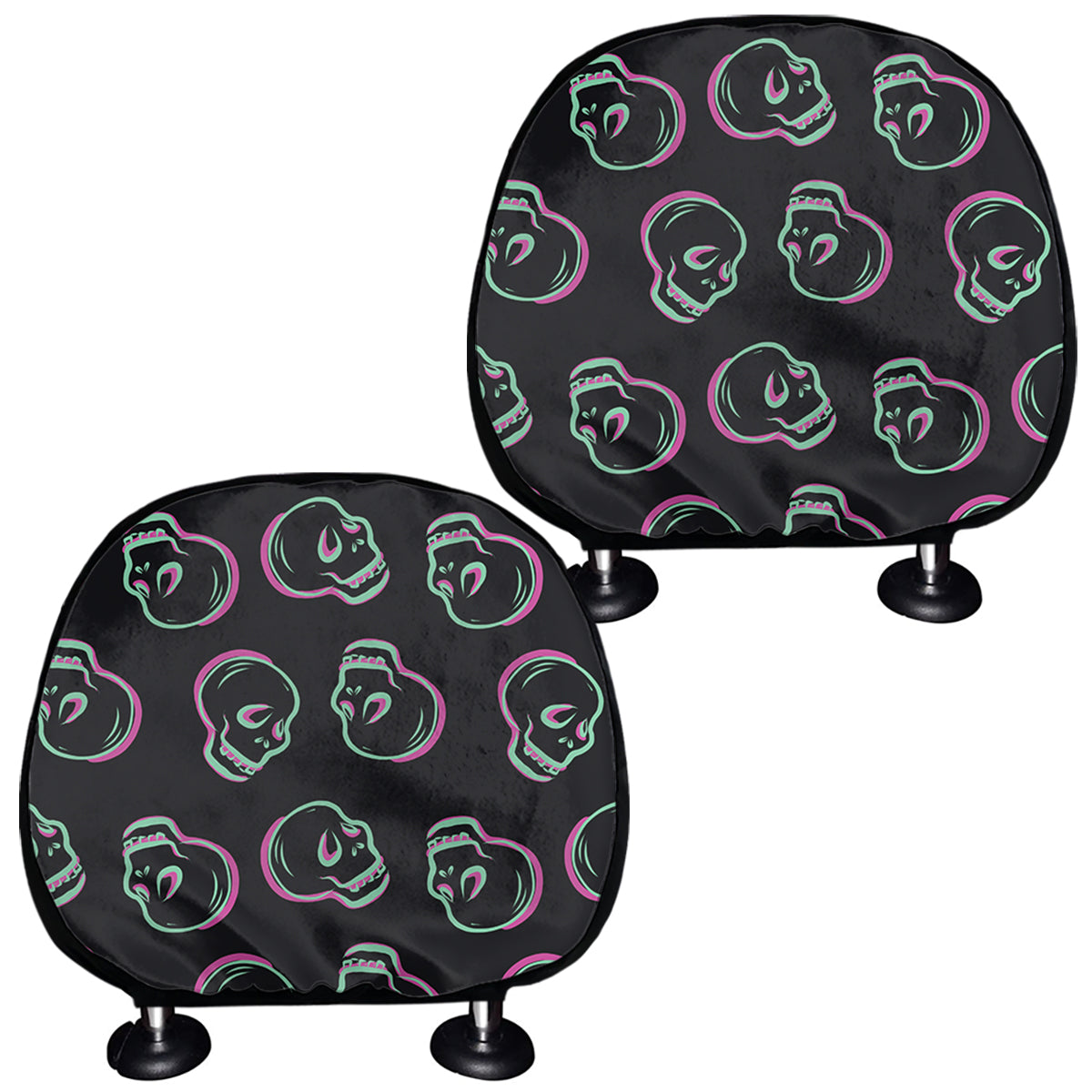 Purple And Teal Skull Pattern Print Car Headrest Covers