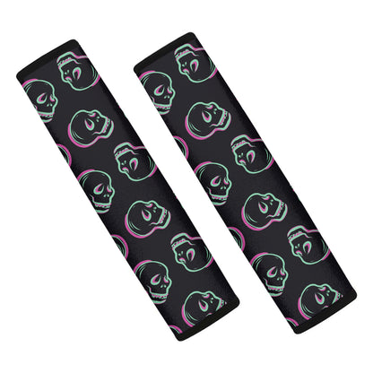 Purple And Teal Skull Pattern Print Car Seat Belt Covers
