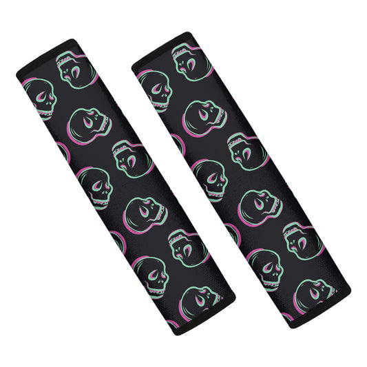 Purple And Teal Skull Pattern Print Car Seat Belt Covers