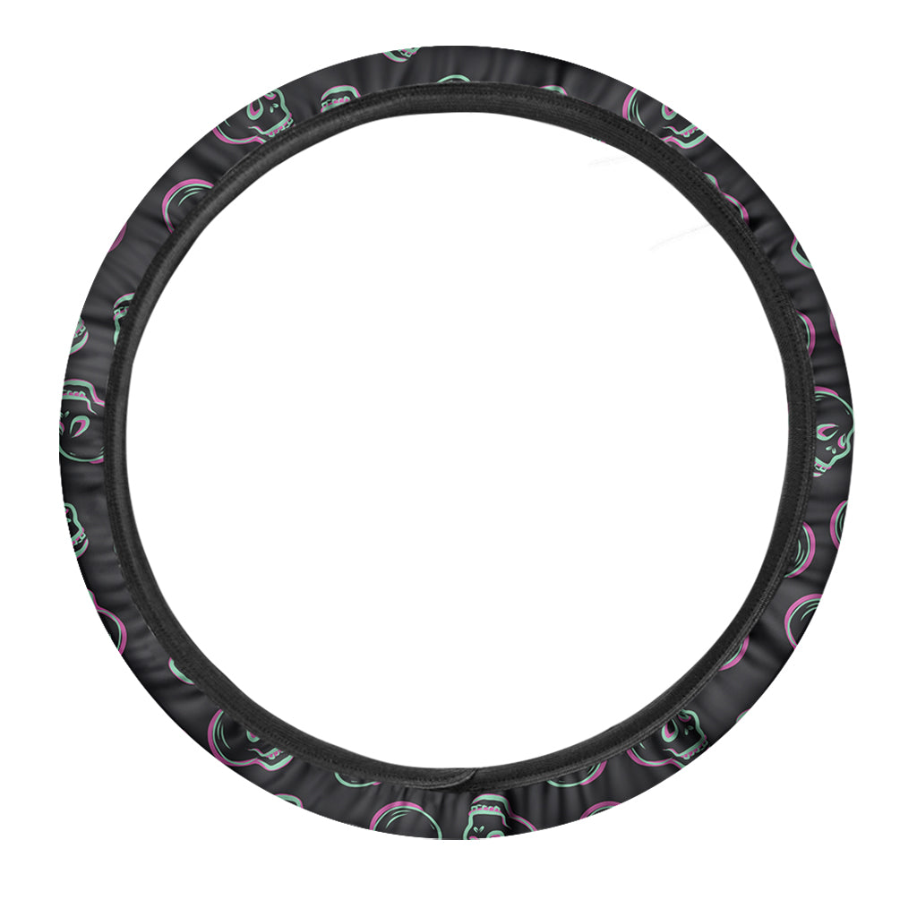Purple And Teal Skull Pattern Print Car Steering Wheel Cover
