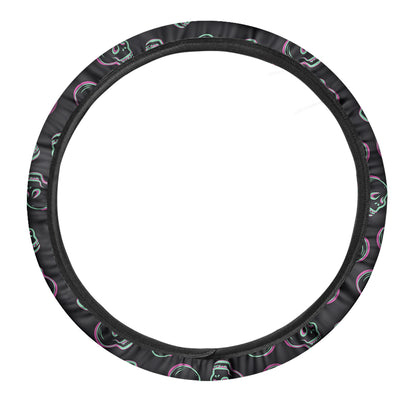 Purple And Teal Skull Pattern Print Car Steering Wheel Cover