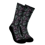 Purple And Teal Skull Pattern Print Crew Socks