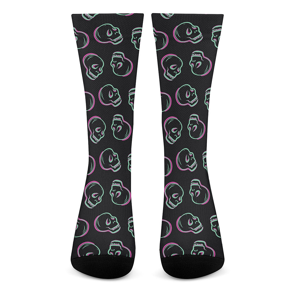 Purple And Teal Skull Pattern Print Crew Socks