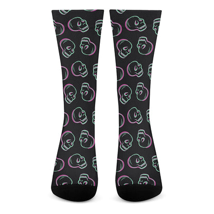 Purple And Teal Skull Pattern Print Crew Socks