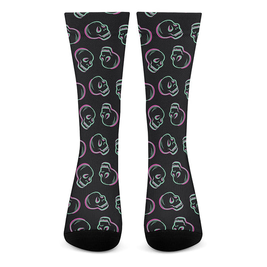 Purple And Teal Skull Pattern Print Crew Socks