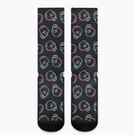 Purple And Teal Skull Pattern Print Crew Socks