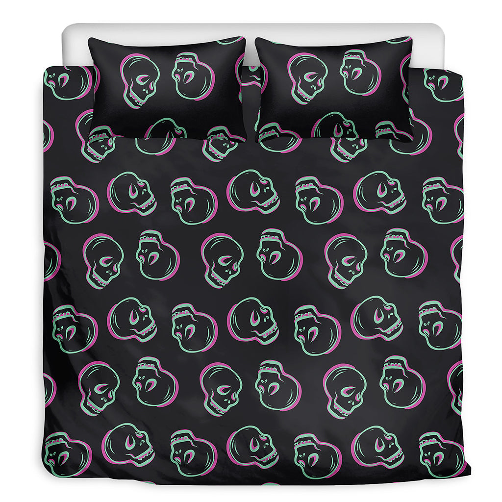 Purple And Teal Skull Pattern Print Duvet Cover Bedding Set