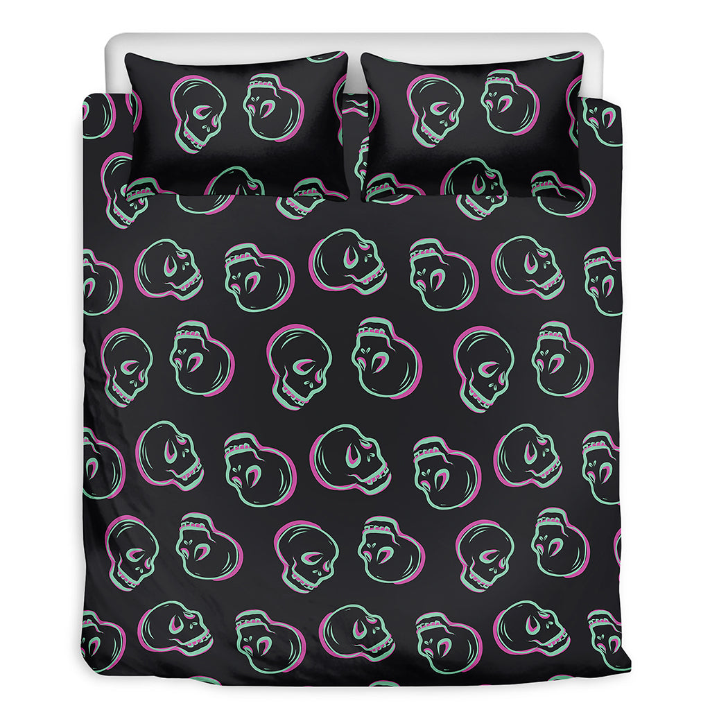 Purple And Teal Skull Pattern Print Duvet Cover Bedding Set