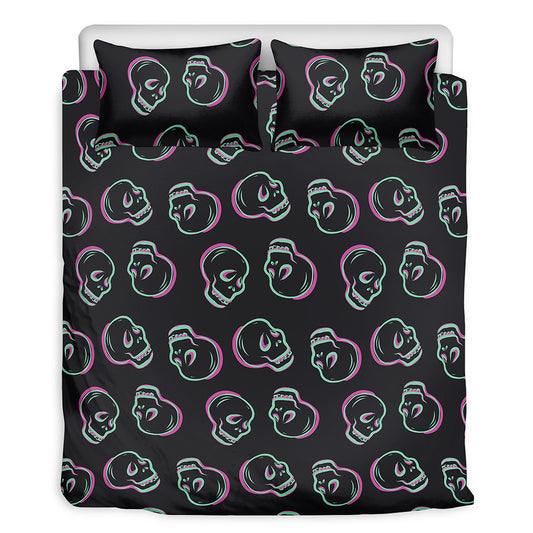 Purple And Teal Skull Pattern Print Duvet Cover Bedding Set