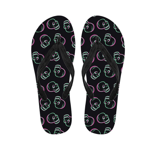 Purple And Teal Skull Pattern Print Flip Flops