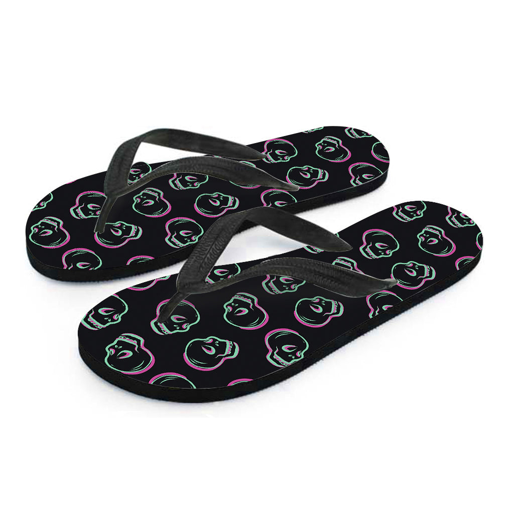 Purple And Teal Skull Pattern Print Flip Flops