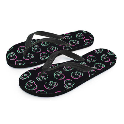 Purple And Teal Skull Pattern Print Flip Flops