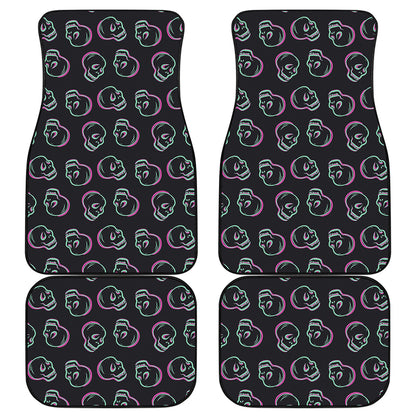 Purple And Teal Skull Pattern Print Front and Back Car Floor Mats