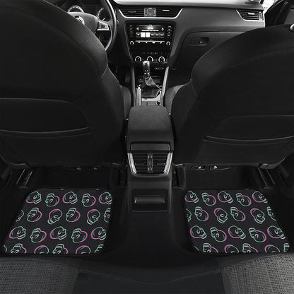 Purple And Teal Skull Pattern Print Front and Back Car Floor Mats