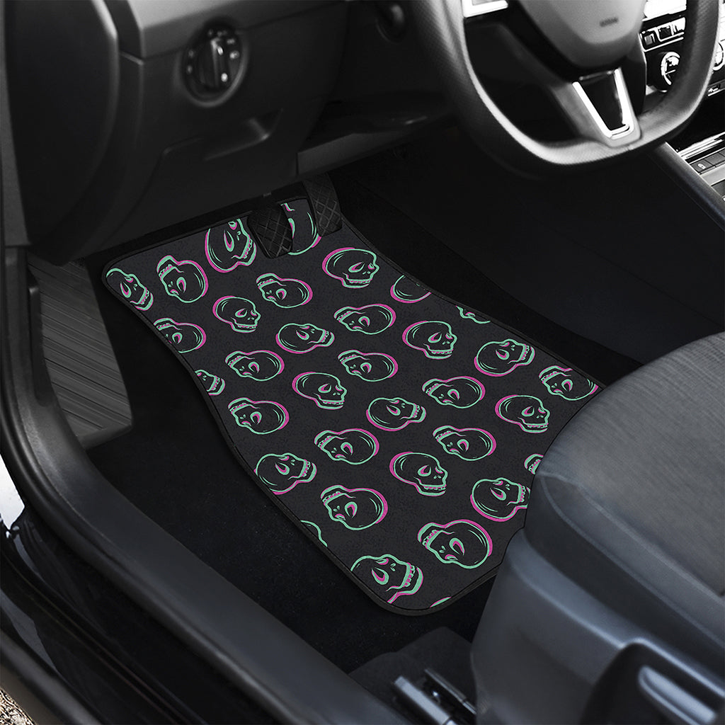 Purple And Teal Skull Pattern Print Front and Back Car Floor Mats