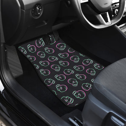 Purple And Teal Skull Pattern Print Front and Back Car Floor Mats