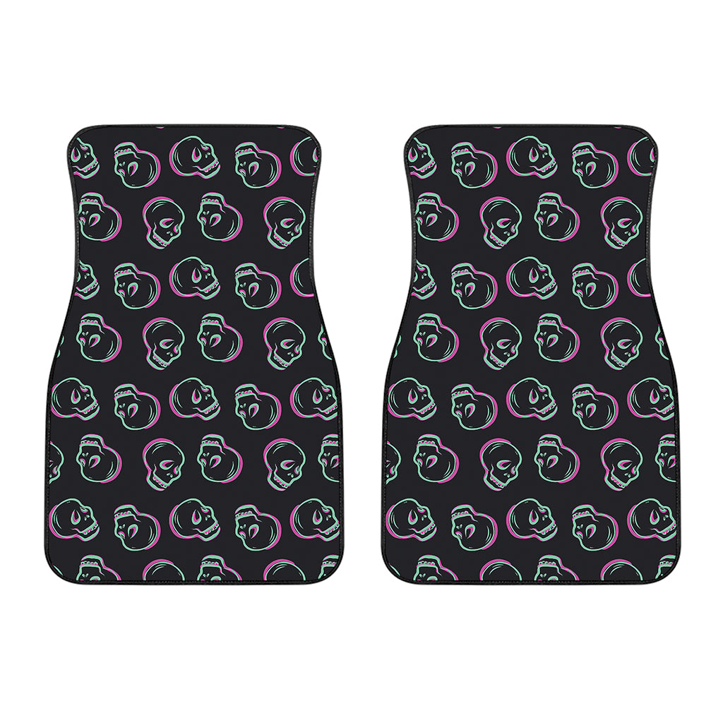 Purple And Teal Skull Pattern Print Front Car Floor Mats