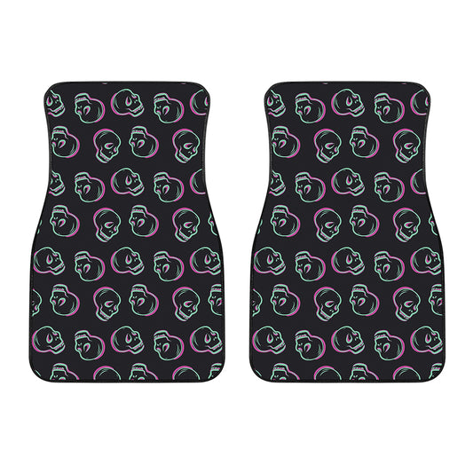 Purple And Teal Skull Pattern Print Front Car Floor Mats