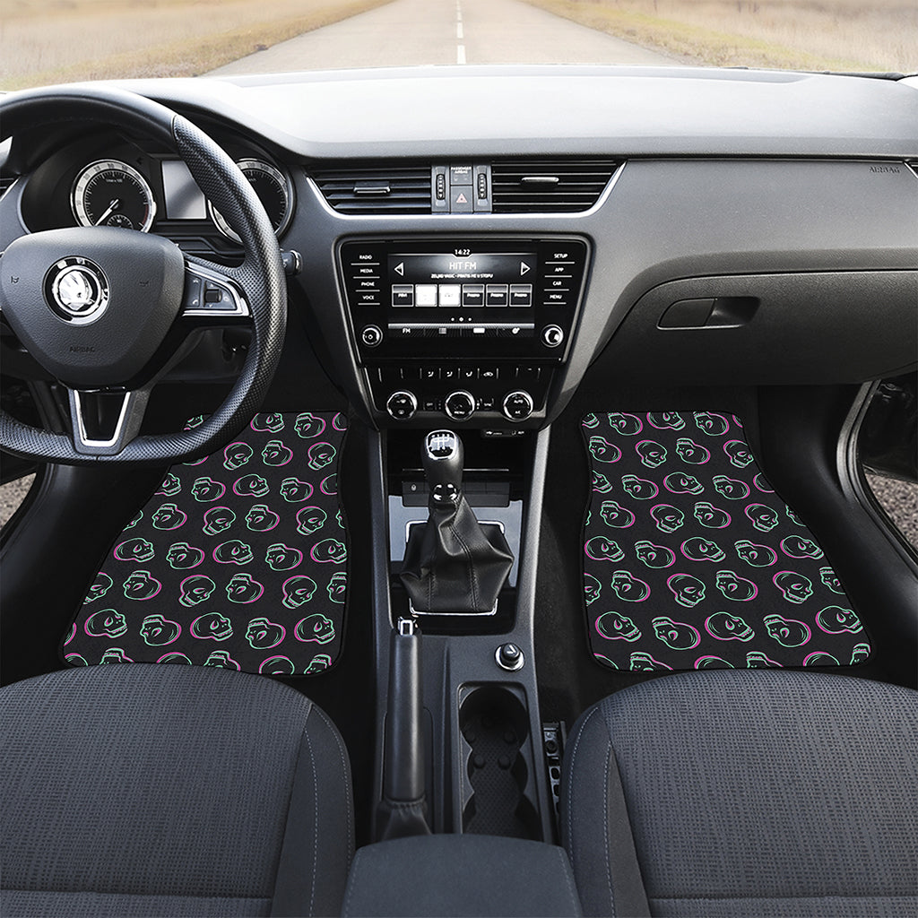Purple And Teal Skull Pattern Print Front Car Floor Mats