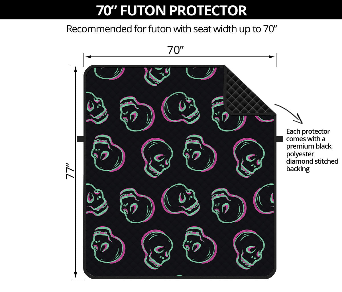 Purple And Teal Skull Pattern Print Futon Protector