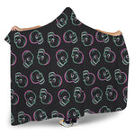 Purple And Teal Skull Pattern Print Hooded Blanket