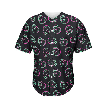 Purple And Teal Skull Pattern Print Men's Baseball Jersey