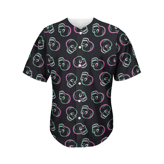 Purple And Teal Skull Pattern Print Men's Baseball Jersey
