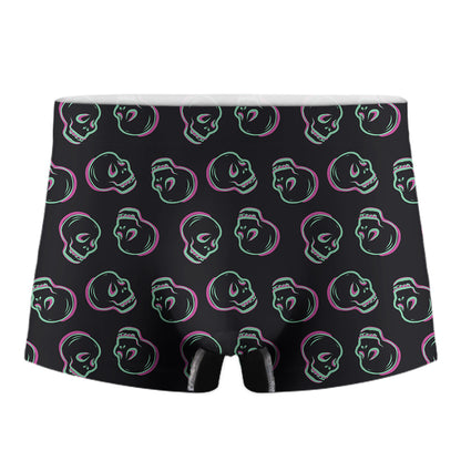 Purple And Teal Skull Pattern Print Men's Boxer Briefs
