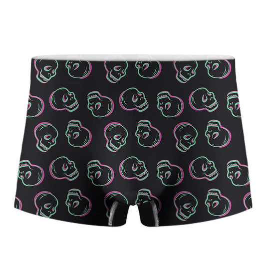 Purple And Teal Skull Pattern Print Men's Boxer Briefs