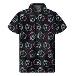 Purple And Teal Skull Pattern Print Men's Short Sleeve Shirt