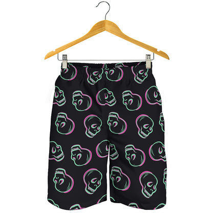 Purple And Teal Skull Pattern Print Men's Shorts