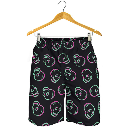 Purple And Teal Skull Pattern Print Men's Shorts