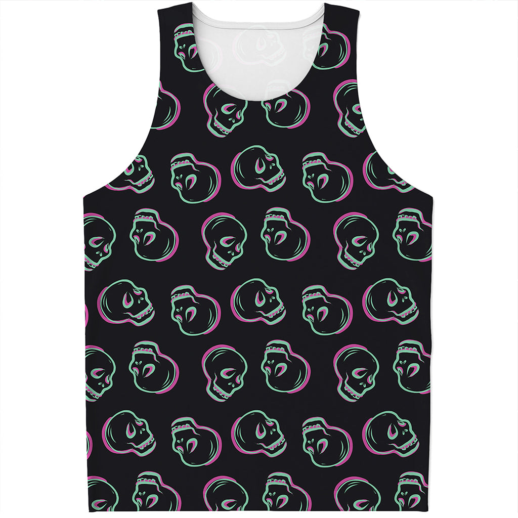 Purple And Teal Skull Pattern Print Men's Tank Top