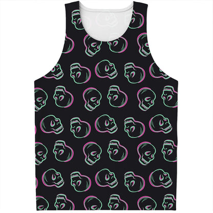 Purple And Teal Skull Pattern Print Men's Tank Top