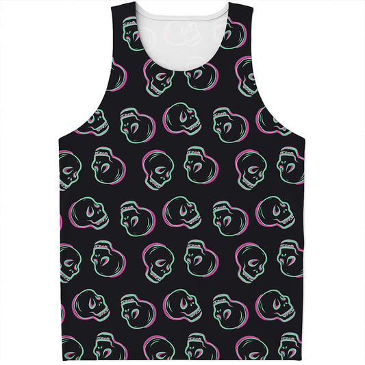 Purple And Teal Skull Pattern Print Men's Tank Top