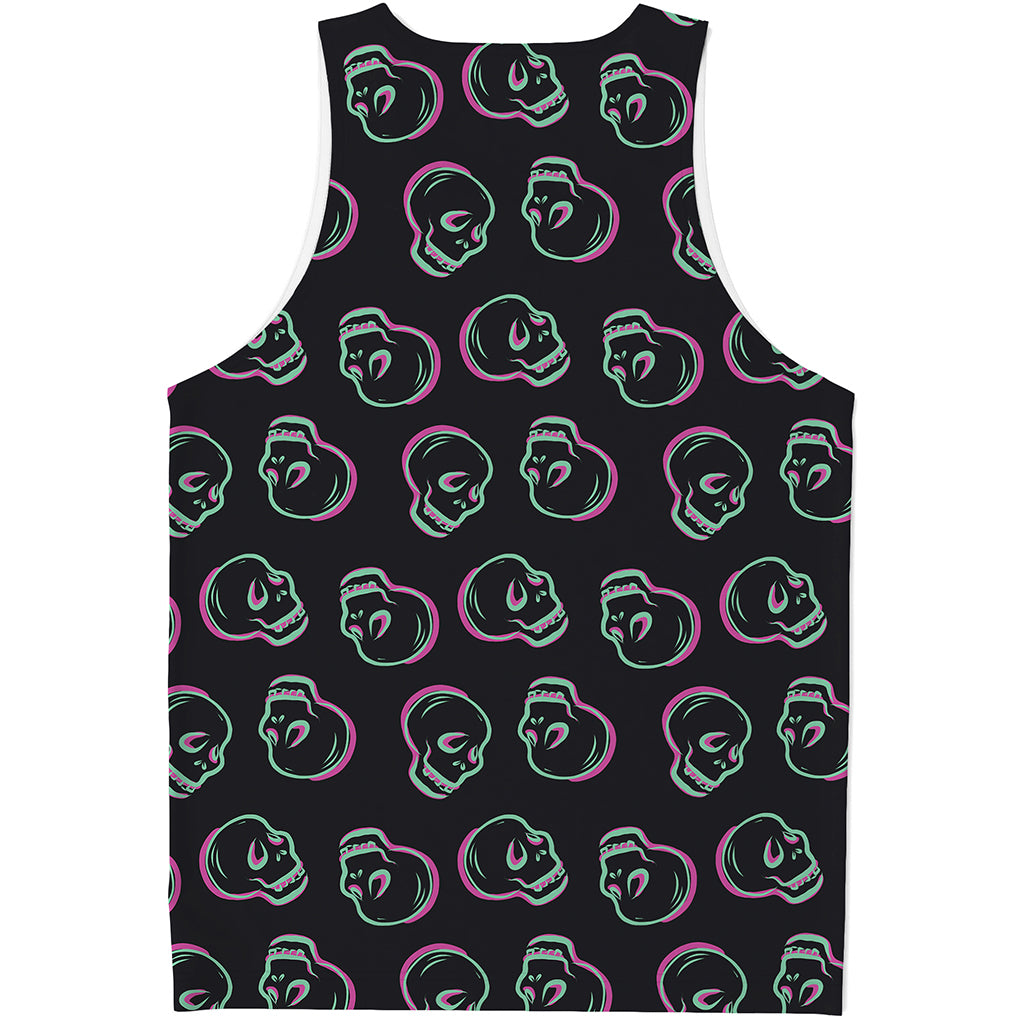 Purple And Teal Skull Pattern Print Men's Tank Top