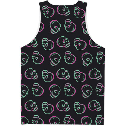 Purple And Teal Skull Pattern Print Men's Tank Top