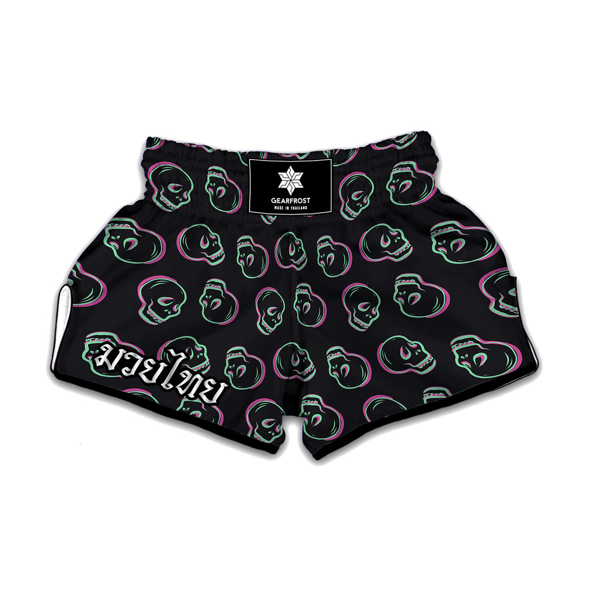 Purple And Teal Skull Pattern Print Muay Thai Boxing Shorts