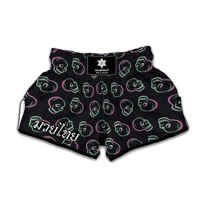 Purple And Teal Skull Pattern Print Muay Thai Boxing Shorts