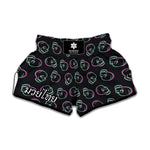 Purple And Teal Skull Pattern Print Muay Thai Boxing Shorts