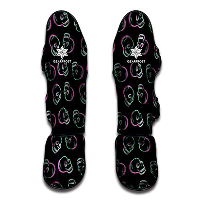 Purple And Teal Skull Pattern Print Muay Thai Shin Guard