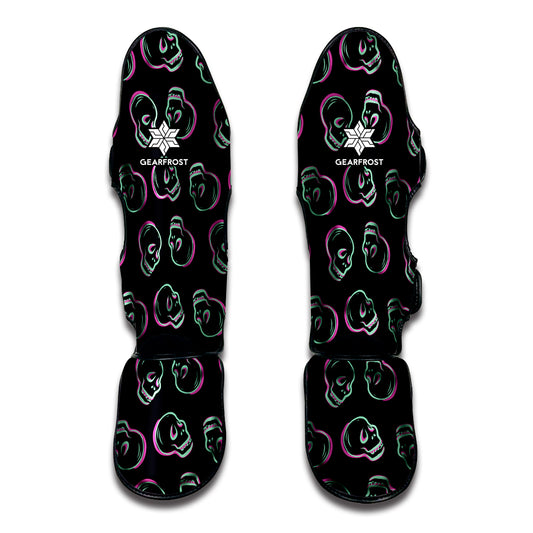 Purple And Teal Skull Pattern Print Muay Thai Shin Guard